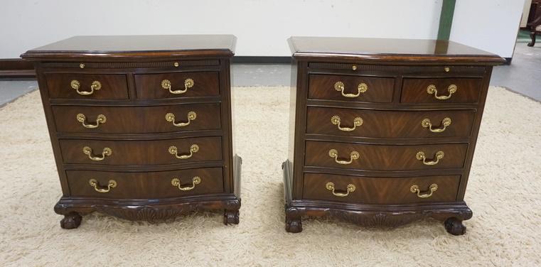 PAIR OF HERITAGE 5 DRAWER NIGHT STANDS: PAIR OF HERITAGE 5 DRAWER NIGHT STANDS, HAVE PULL OUT SURFACES & BALL & CLAW FEET, 28 IN WIDE X 28 IN HIGH X 17 IN DEEP