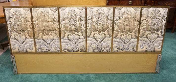 PAUL MCCOBB MCM BRASS UPHOLSTERED HEADBOARD: PAUL MCCOBB MIDCENTURY MODERN BRASS UPHOLSTERED HEADBOARD. 78 1/2 IN W, 36 IN H