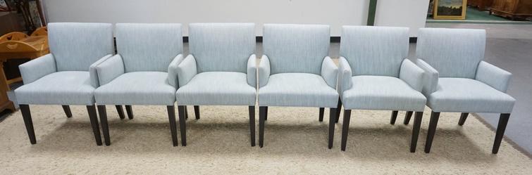 JUDITH NORMAN NIRVANA SET OF 6 UPHOLSTERED DINING: JUDITH NORMAN NIRVANA SET OF 6 UPHOLSTERED DINING CHAIRS. 33 IN H, 24 IN W
