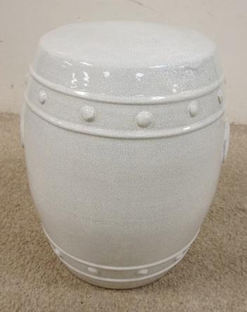 GARDEN SEAT W/CRACKLE GLAZE: GARDEN SEAT W/CRACKLE GLAZE, 17 1/2 IN HIGH X 14 1/4 IN DIAMETER