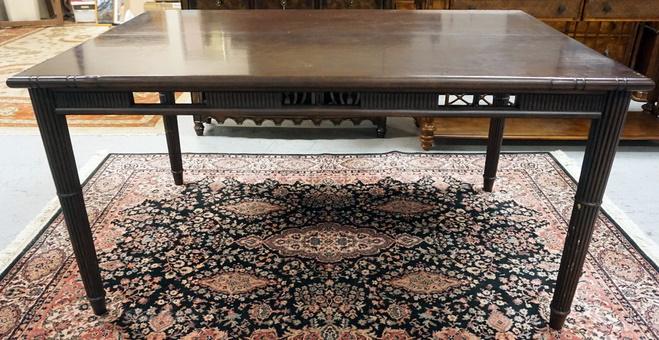 DINING TABLE W/BAMBOO STYLE SKIRT: DINING TABLE W/BAMBOO STYLE SKIRT & REEDED COLUMN LEGS, 40 1/2 IN X 5 FT X 31 1/2 IN HIGH