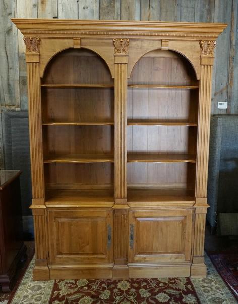 ETHAN ALLEN 2 PIECE OPEN BOOKCASE: ETHAN ALLEN 2 PIECE OPEN BOOKCASE, HAS 2 DOORS IN THE BASE, 85 IN HIGH X 65 IN WIDE X 18 3/4 IN DEEP