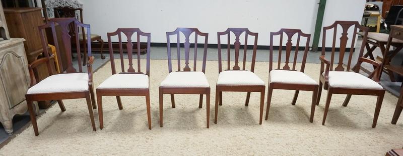 SET OF 6 ANTIQUE DINING CHAIRS: SET OF 6 ANTIQUE DINING CHAIRS W/STRING INLAY, 2 ARM, 4 SIDE