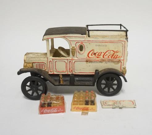 REPRODUCTION CAST IRON COCA COLA TRUCK: REPRODUCTION CAST IRON COCA COLA TRUCK, ONE BACK DOOR HINGE BROKEN
