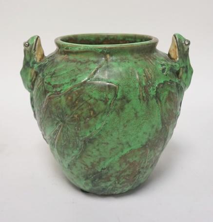 WELLER COPPERTONE VASE W/ FROG HANDLES (1 of 5)