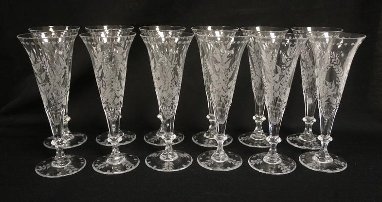 SET OF 12 WILLIAM YEOWARD CUT CHAMPAGNE FLUTES (1 of 3)