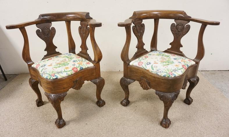 PAIR OF ANTIQUE CARVED CORNER CHAIRS (1 of 11)