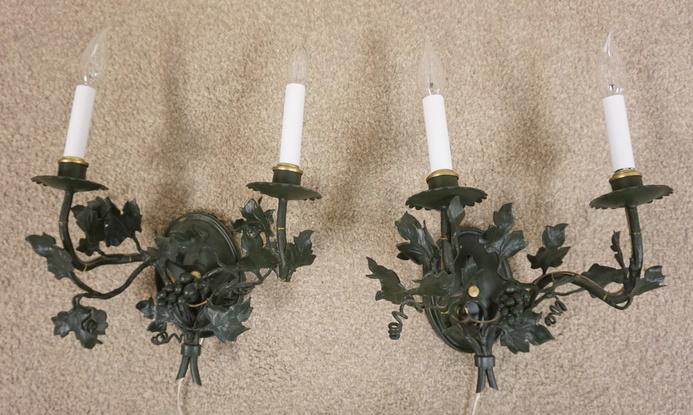 PAIR OF DOUBLE LIGHT METAL WALL SCONCES (1 of 3)