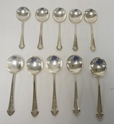 SET OF 10 STERLING SILVER SOUP SPOONS (1 of 2)