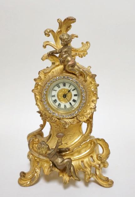 ANSONIA GILT METAL DRESSER CLOCK (1 of 4)