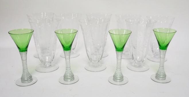 GLASS LOT W/ 8 TUMBERS & 4 WINES (1 of 2)