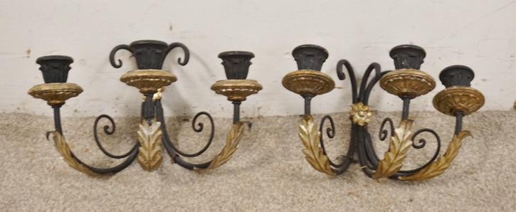 PAIR OF IRON 3 LIGHT CANDLE SCONCES (1 of 2)