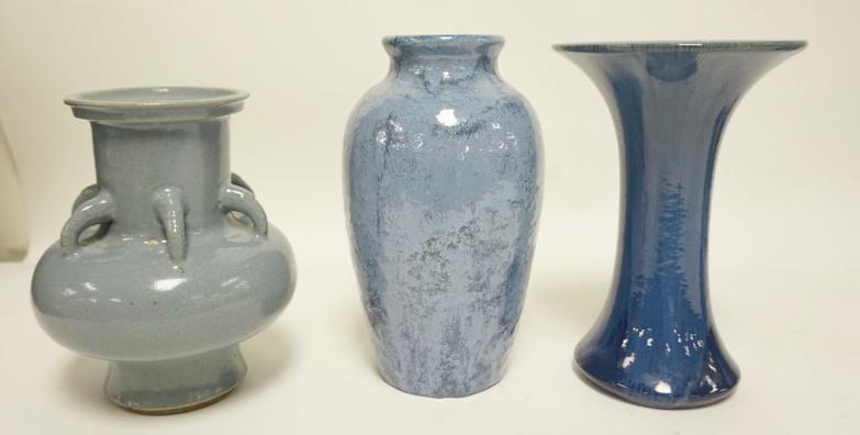 LOT OF 3 BLUE ART POTTERY VASES (1 of 4)