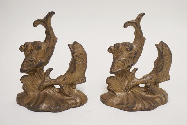 *DOLPHIN* CAST IRON BOOKENDS: *DOLPHIN* CAST IRON BOOKENDS, COPYRIGHT 1939, 5 IN WIDE X 6 1/4 IN HIGH