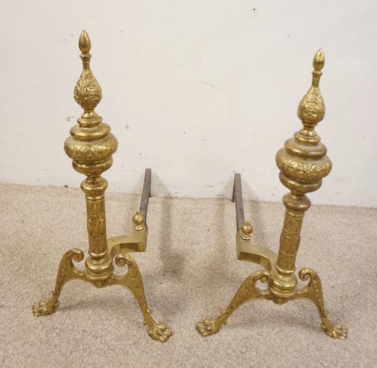 PAIR OF QUALITY CLAW FOOT BRASS ANDIRONS (1 of 2)