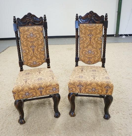 PAIR OF CARVED HIGH BACK CHAIRS (1 of 4)