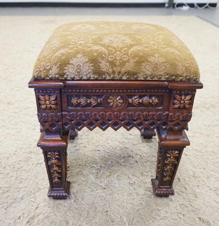 HEAVILY CARVED UPHOLSTERED STOOL (1 of 2)