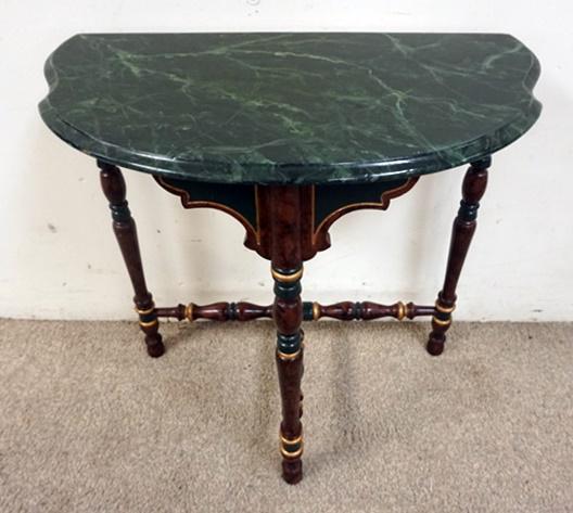 FAUX MARBLE TOP PAINT DECORATED DEMILUNE STAND (1 of 2)