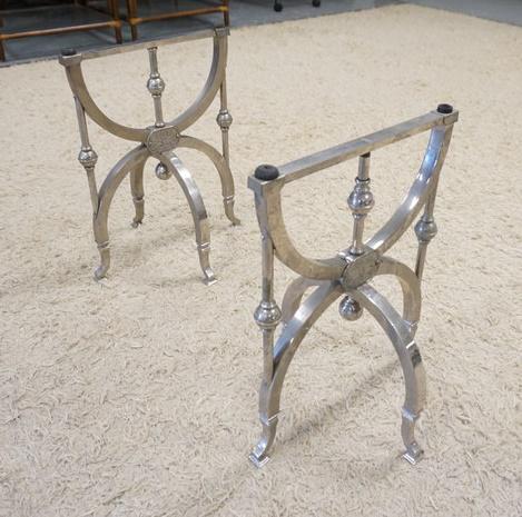 PAIR OF METAL FOLDING LEGS: PAIR OF METAL FOLDING LEGS, PROBABLY FOR A CASKET, 21 3/4 IN HIGH X 15 3/4 IN WIDE