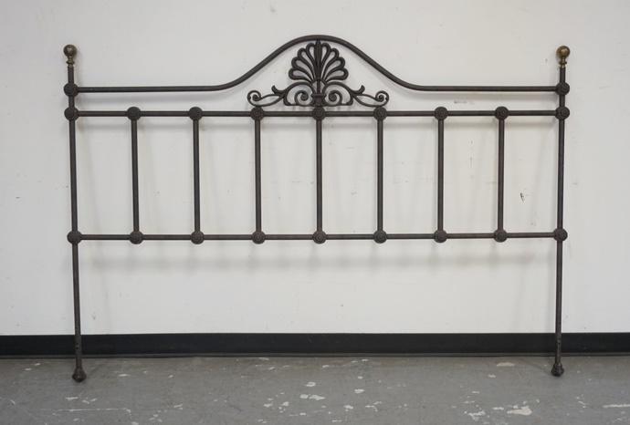 IRON HEADBOARD W/BRASS FINIALS (1 of 2)