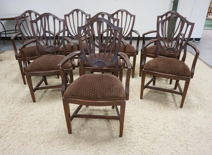 Set Of 8 Ethan Allen Shield Back Arm Chairs