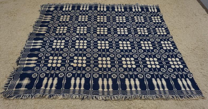 ANTIQUE REVERSIBLE BLUE & WHITE COVERLET (1 of 6)