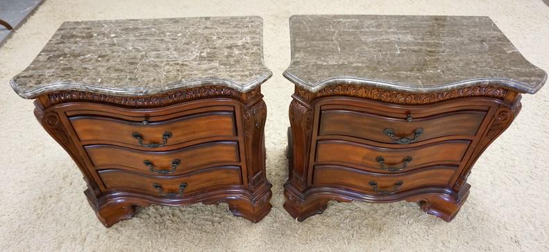 PAIR OF AICO STONE TOP 3 DRAWER NIGHTSTANDS (1 of 7)