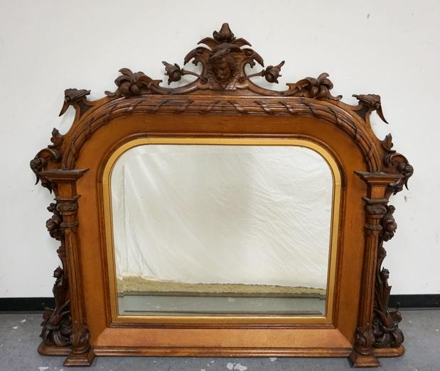 EXCEPTIONAL VICTORIAN OVER MANTEL WALNUT MIRROR (1 of 7)