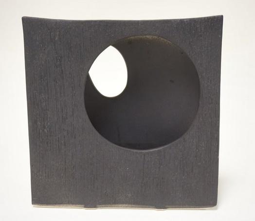 JAPANESE BLACK ART POTTERY PIECE: JAPANESE BLACK ART POTTERY PIECE TEXTURED SURFACE. 8 3/4 IN W, 8 3/4 IN H