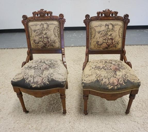 PAIR OF CARVED WALNUT VICTORIAN SIDE CHAIRS (1 of 3)