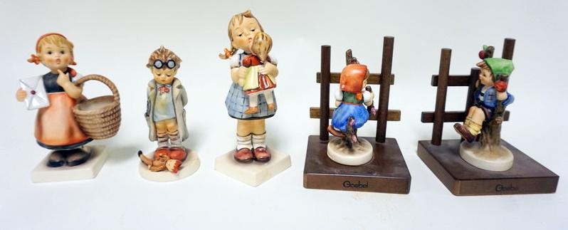 GROUP OF 5 GOBEL HUMMELS: LOT OF 5 GOBEL HUMMELS, LARGEST IS 6 1/2 IN HIGH