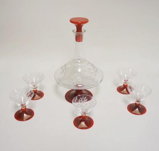 BLOWN & CUT GR RIWERD 6 PIECE DECANTER SET (1 of 4)