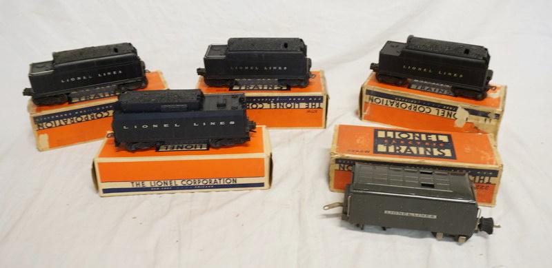 LOT OF 5 LIONEL MODEL TRAIN TENDERS (1 of 2)