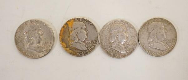 4 SILVER FRANKLIN HALF DOLLARS (1 of 2)
