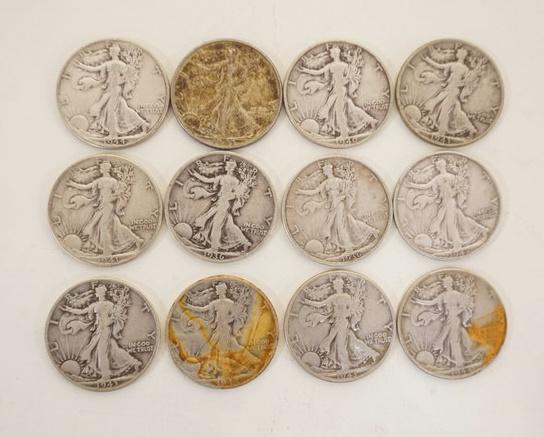 12 WALKING LIBERTY SILVER HALF DOLLARS (1 of 2)