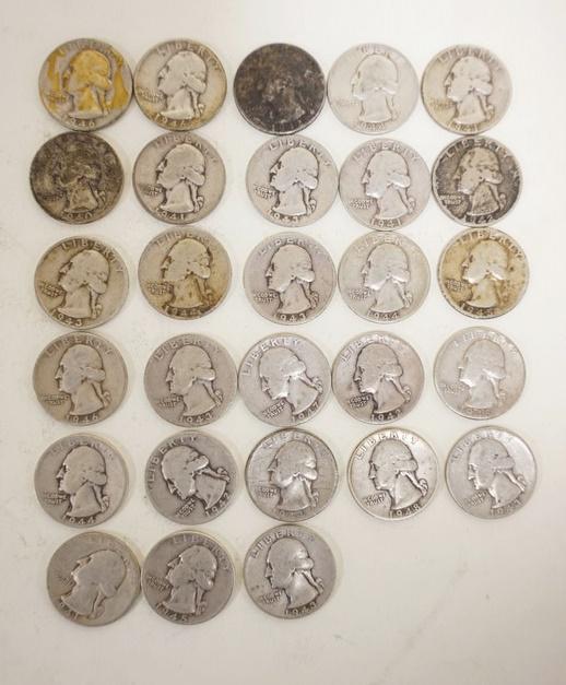 28-1940'S WASHINGTON SILVER QUARTERS (1 of 2)
