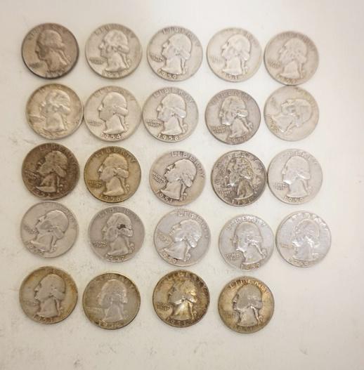 24-1950'S WASHINGTON SILVER QUARTERS (1 of 2)