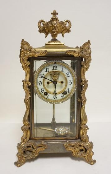 ANSONIA VICTORIAN BRASS & GLASS CLOCK (1 of 3)