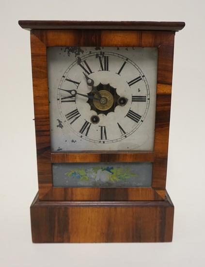ANTIQUE SHELF CLOCK: ANTIQUE SHELF CLOCK, 12 IN HIGH