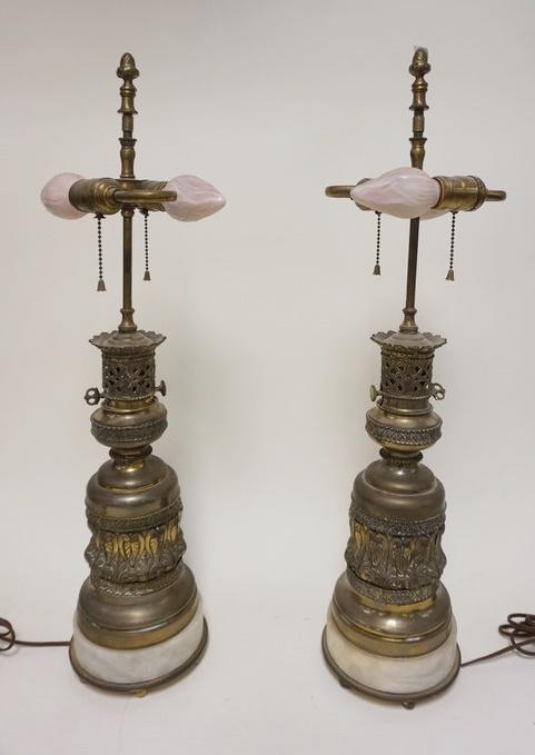 PAIR OF ORNATE METAL TABLE LAMPS (1 of 2)