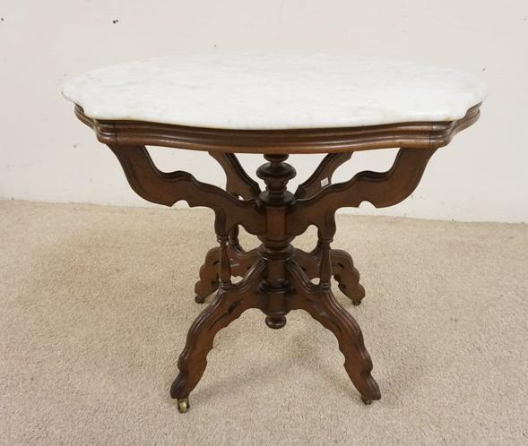 VICTORIAN MARBLE TOP LAMP TABLE (1 of 3)
