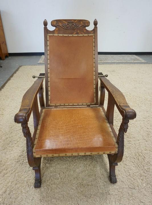 CARVED OAK MORRIS CHAIR (1 of 4)