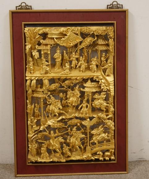 LARGE ASIAN GILT 3 DIMENSIONAL CARVING (1 of 4)