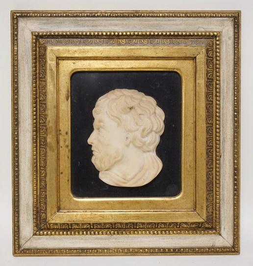 FRAMED CARVED STONE PROFILE BUST (1 of 1)