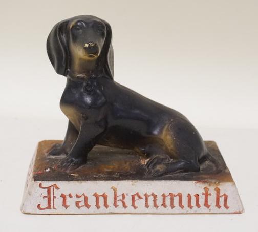 FRANKENMUTH BEER & ALE ADVERTISING: FRANKENMUTH BEER & ALE ADVERTISING PIECE W/DOG, COUPLE OF MINOR NICKS, 7 IN X 4 IN X 6 IN HIGH