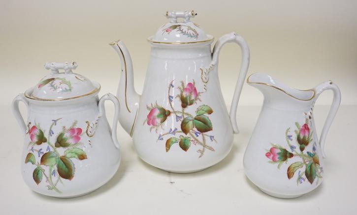 MOSS ROSE IRONSTONE 3 PIECE COFFEE SET (1 of 2)
