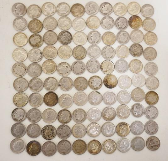 LOT OF 100 SILVER ROOSEVELT DIMES (1 of 1)