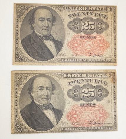 2-1874 5TH ISSUE FRACTIONAL CURRENCY: 2-1874 5TH ISSUE FRACTIONAL CURRENCY 25 CENT BANKNOTE