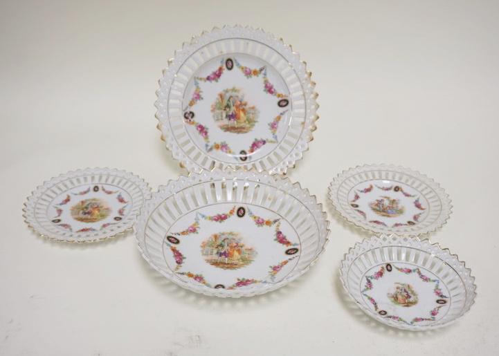 LOT OF 5 GERMAN RIBBON EDGE PLATES & BOWLS (1 of 2)