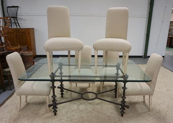GLASS TOP METAL BASE TABLE W/6 CHAIRS (1 of 2)